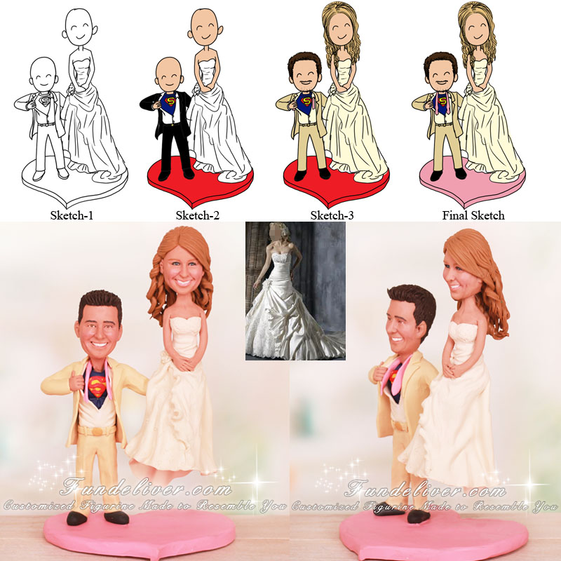 Bride Sitting in Palm of Grooms Hand Wedding Cake Toppers